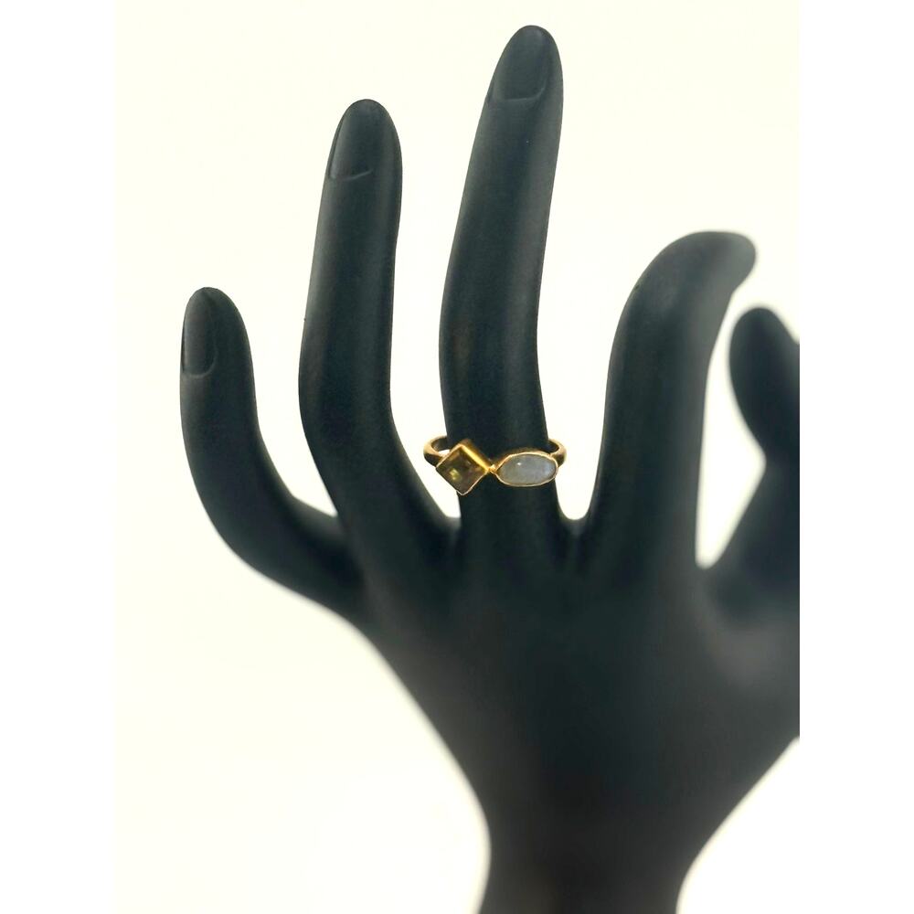 Jane Diaz Gold Plated Double Stone Ring Size 7.75